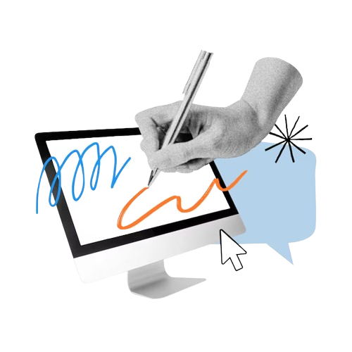 A hand holding a tablet with a drawing.